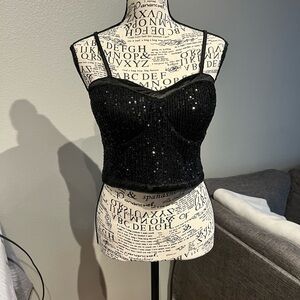 Black Sequin Bustier Top